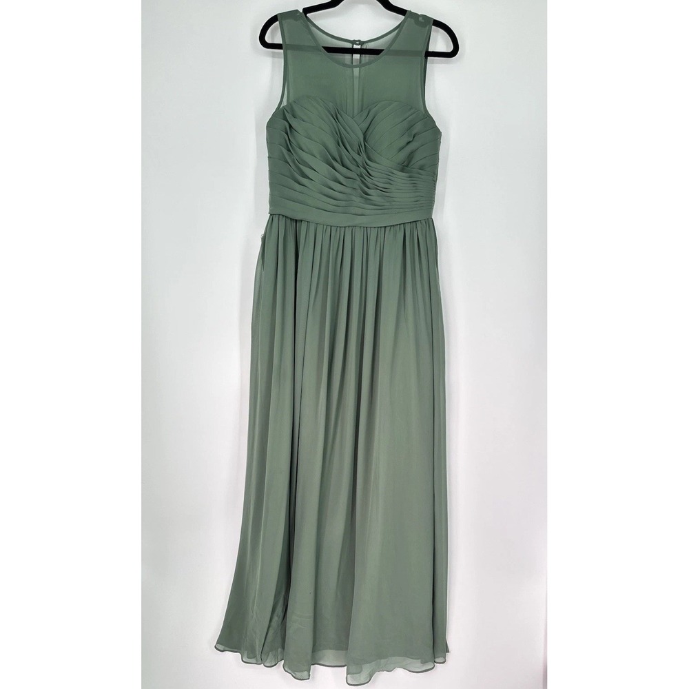 Azazie Nima A12 Eucalyptus Green Chiffon Bridesmaid Maxi Dress NWT Flaw